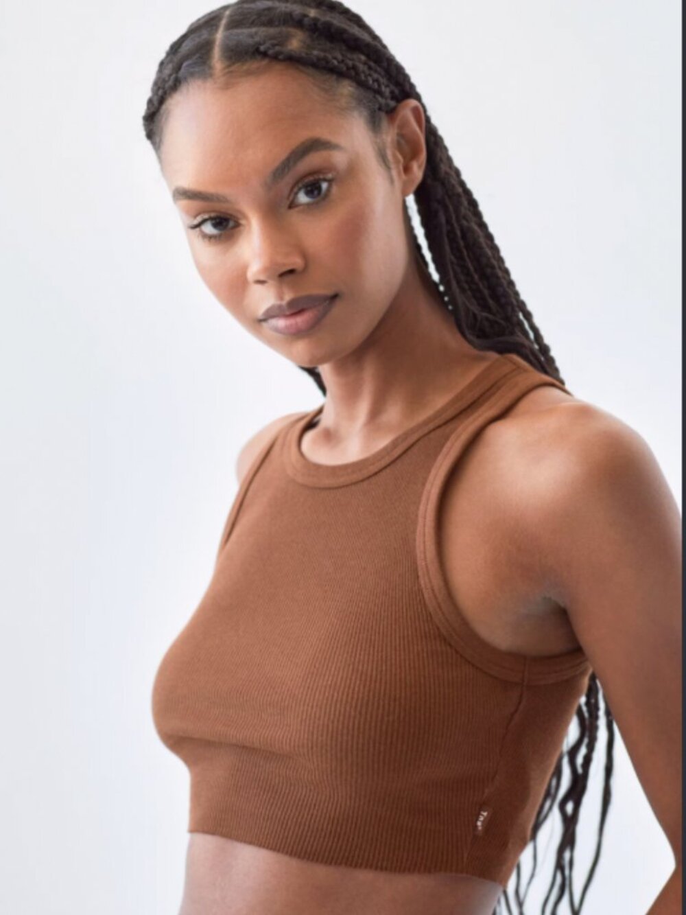 TNA Ribbed Cropped Racer Tank Size: Medium in Rich Mocha Brown